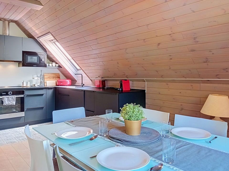 Flooring, Wood, Interior Design, Furniture, Floor, Ceiling, Lighting, Kitchen, Attic, Room