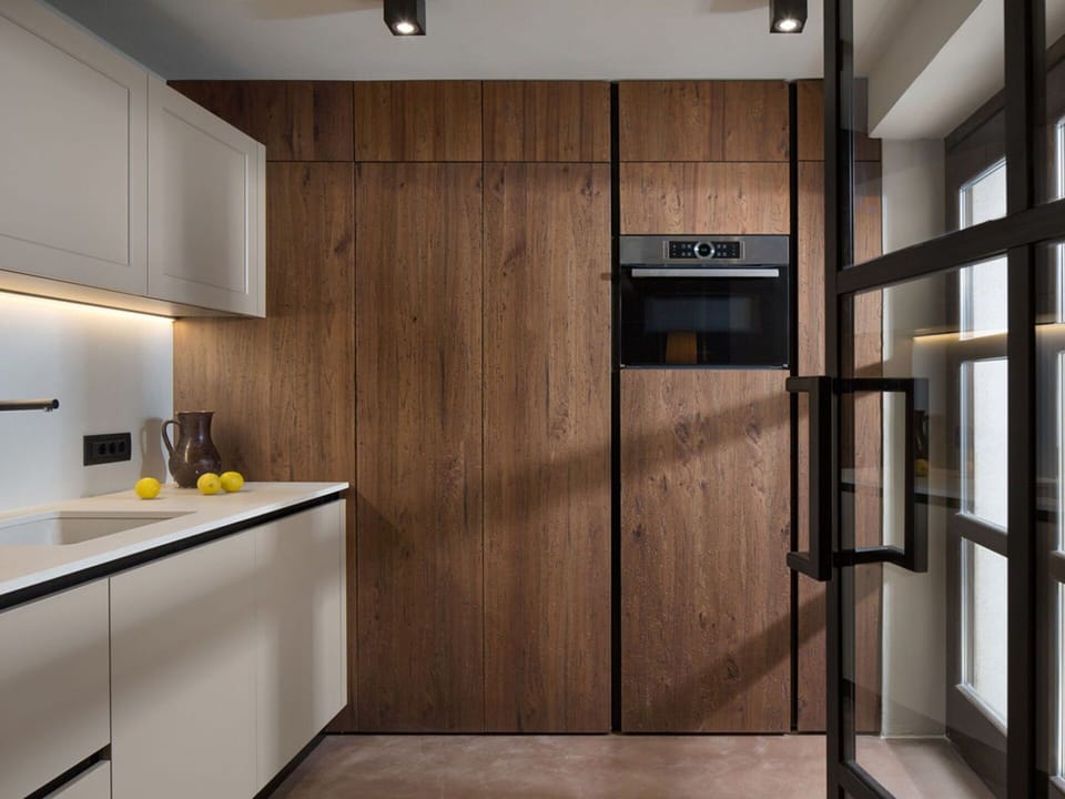 Flooring, Wood, Interior Design, Floor, Kitchen, Cabinetry, Kitchen Appliance, Countertop, Home Appliance, Ceiling