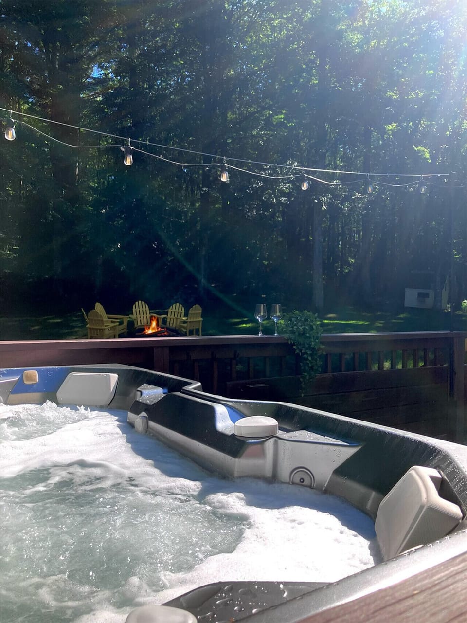 Relax in the private hot tub on the back deck.