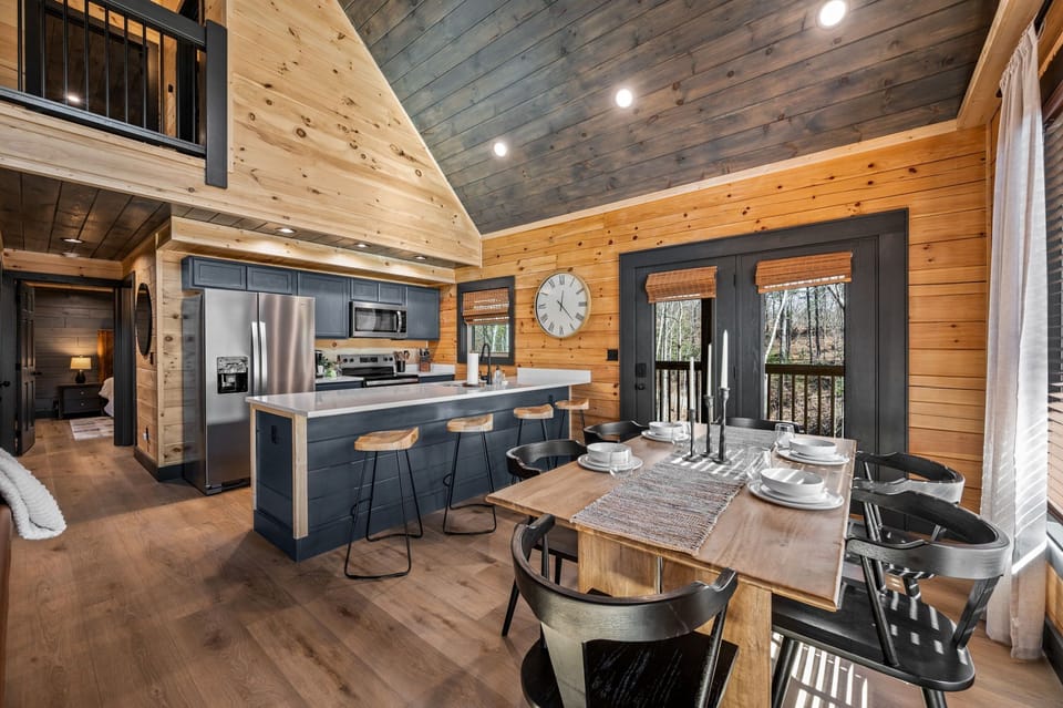 Main floor with kitchen, dining,  living room, pantry, two bedrooms and deck.