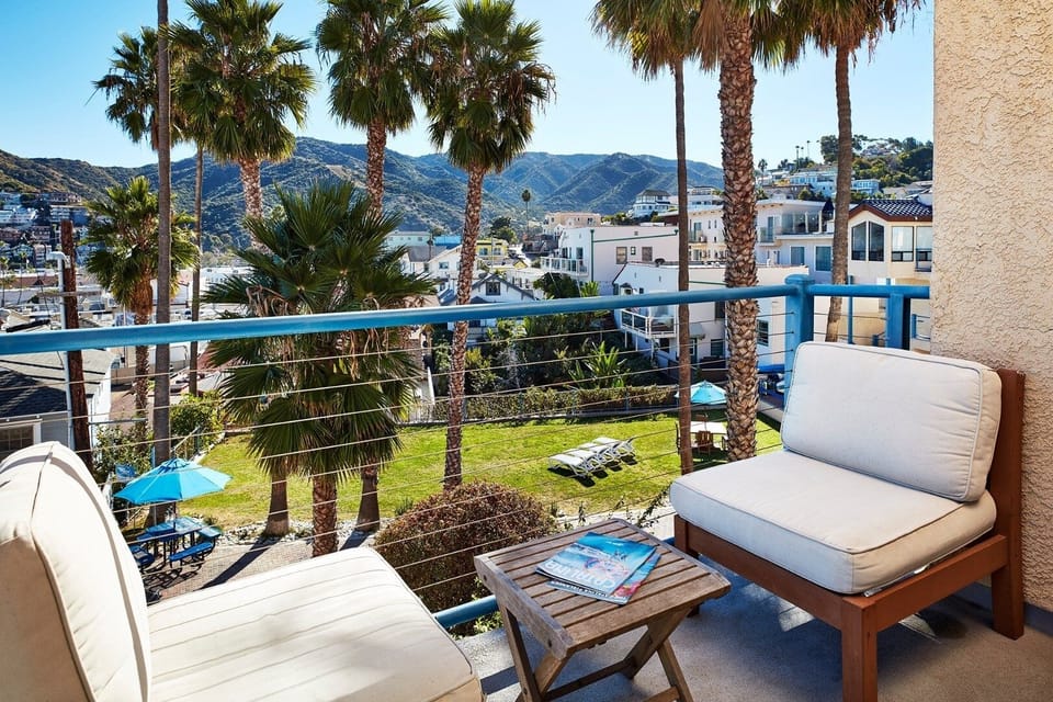 Sip morning coffee outside while palms sway below.
