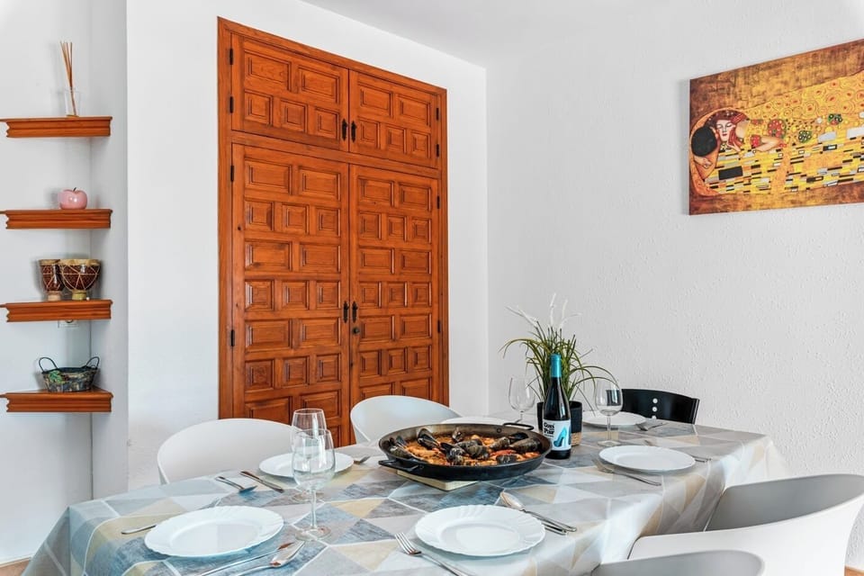 Beautiful holiday villa with private pool situated in Calpe (Costa Blanca) for 6 people, with three bedrooms and two bathrooms distributed on one floor.INTERIOR: The villa is distributed on one floor which is accessed by external stairs. The villa has a pleasant living-dining room with TNT-satellite TV (English) and air conditioning, a separate kitchen with gas cooker, dishwasher and washing machine. This villa for 6 has 3 double bedrooms : 2 bedrooms each with 1 double bed of which 1 with A/C and the third with a bunk bed, 1 bathroom with bathtub and 1 bathroom with shower.OUTSIDE: The villa has a large plot with a nice terrace partly covered, a private fenced rectangular swimming pool of 8x4 m with Roman steps and portable barbecue. Ample private parking for 2 vehicles on the same plot. The plot is completely fenced.LOCATION: This villa is located in a quiet residential area close to amenities and the beach. It is only 400 m from the nearest supermarket and 1,1 km from the sandy beach Playa del Arenal of Calpe with its shops and restaurants. The centre of Calpe is only 1,8 km away.REMARKS: Free WiFi internet access. Pets up to 12 kg are allowed with supplement.