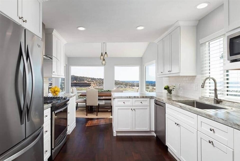 Fully-stocked kitchen with a wine fridge
