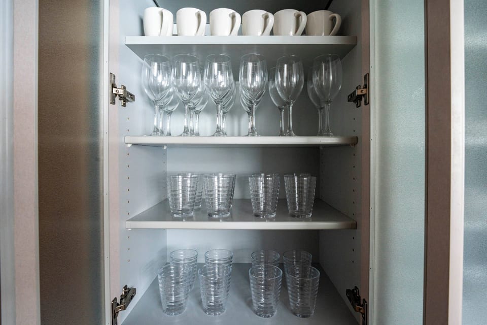 Fridge, microwave, stovetop, electric kettle