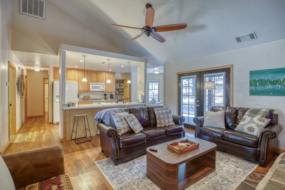 View from your primary bedroom doorway. This cozy family set up has everything you and your guests will need for making memories here in Pagosa!