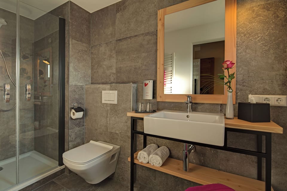 Comfort Double Room | Bathroom | Shower, hair dryer, towels, soap