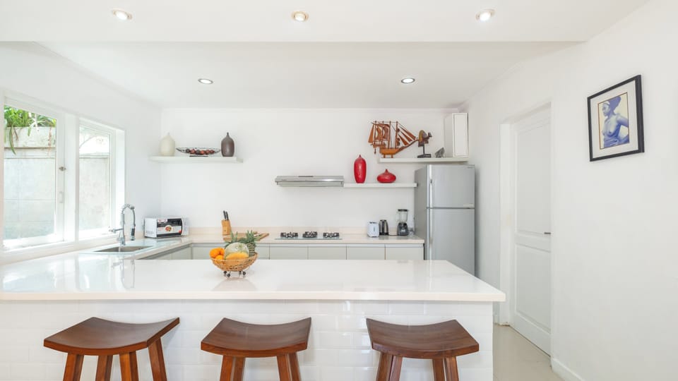 Villa, 3 Bedrooms, Pool View | Private kitchen | Fridge, microwave, stovetop, highchair