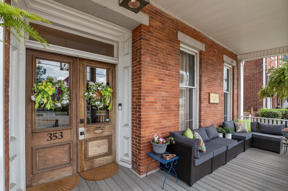 Front door and view of shared porch 
