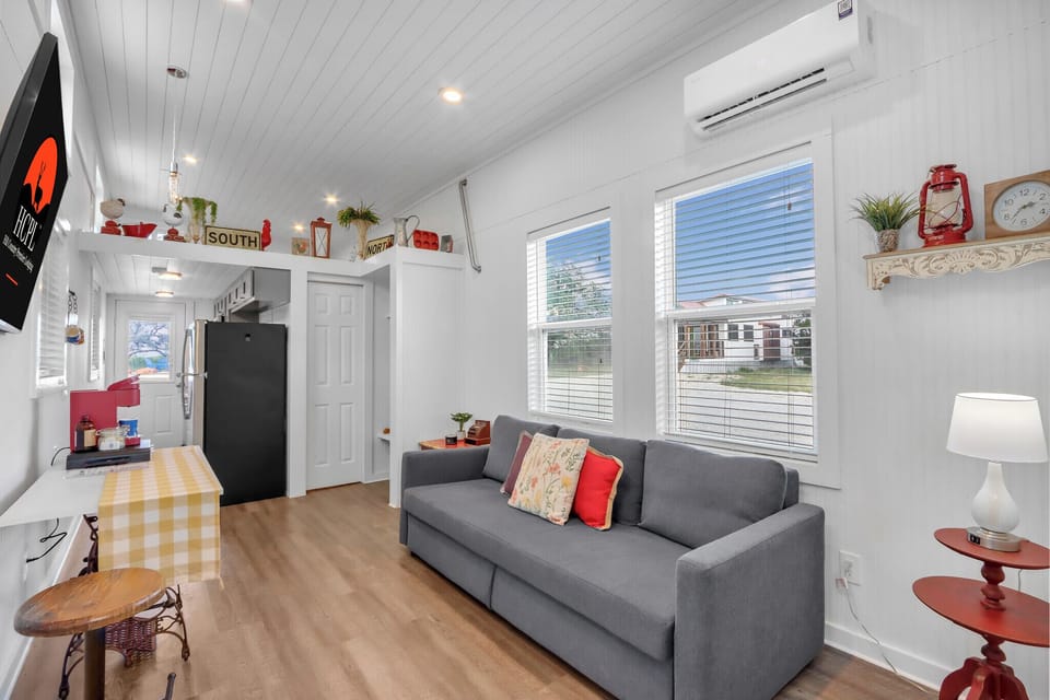 The living space is open to the kitchen