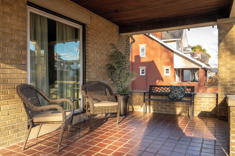 Front porch with seating.