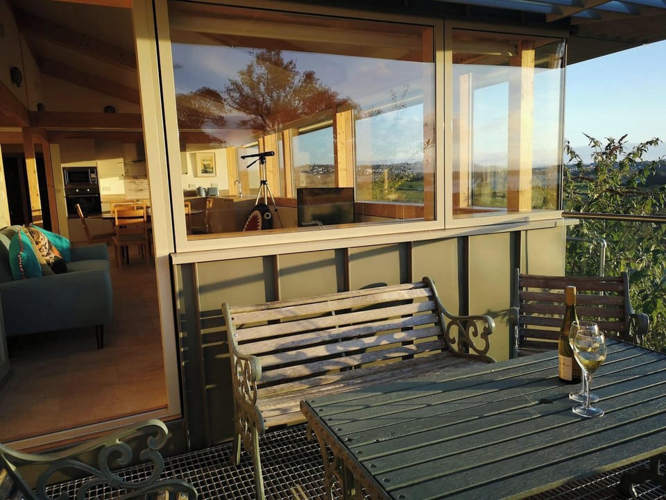 Table and bench on the balcony