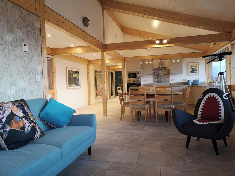 Sofa and chair shaped like a shark in the living area