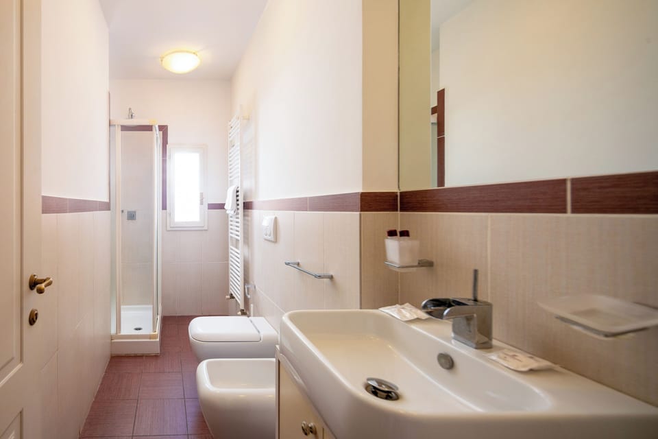 Free toiletries, hair dryer, bidet, towels