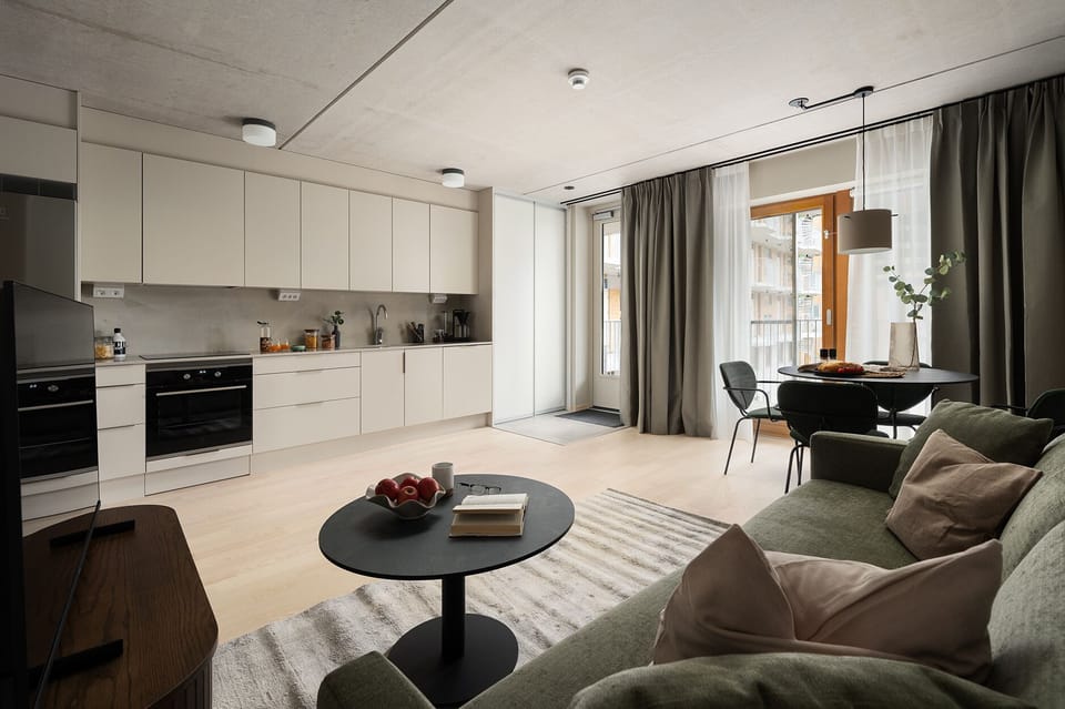Apartment, 1 Bedroom | Living area | 43-inch TV with digital channels