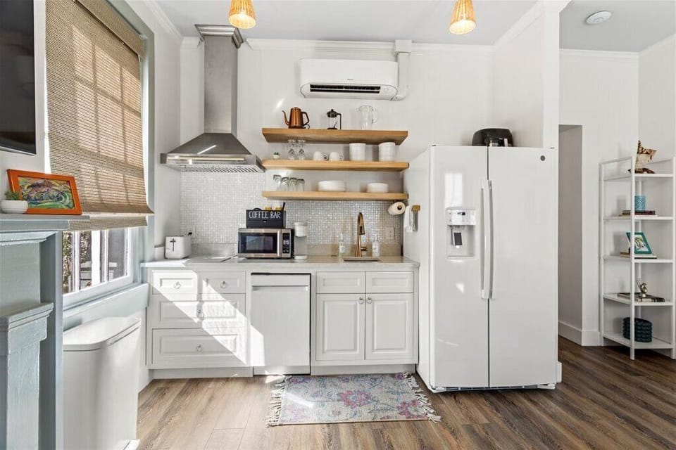 It'll be hard to resist the delicious restaurants just steps away, but if you prefer to stay in, the space features an efficiency kitchen—compact yet well-stocked with cooking essentials.