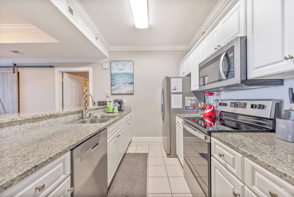 Fully stocked kitchen.