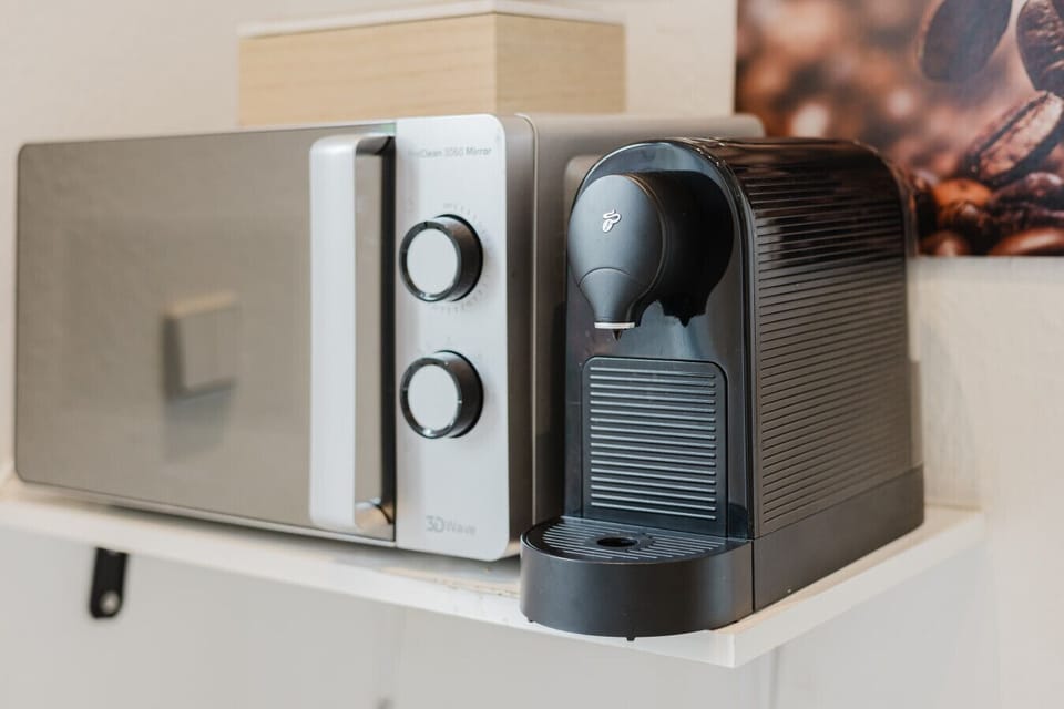 Nespresso and microwave for your quick morning rituals.