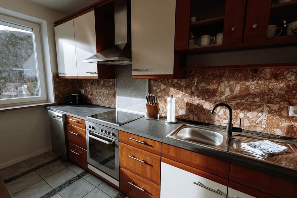 The fully equipped kitchen.