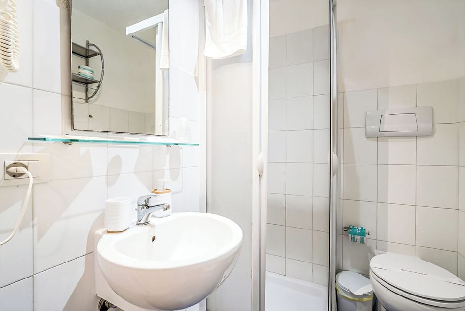 Shower, hair dryer, bidet, towels
