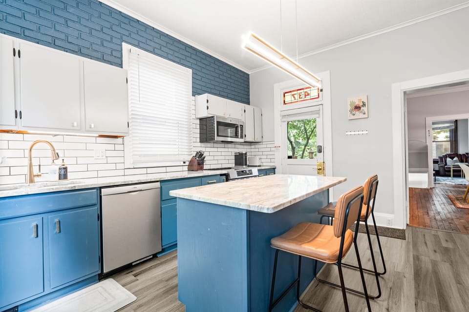 Recently remodeled, this kitchen has it all.  We provide trash bags, towels, plenty of utensils and cookware.  We know how important it is to bring families together at the table!