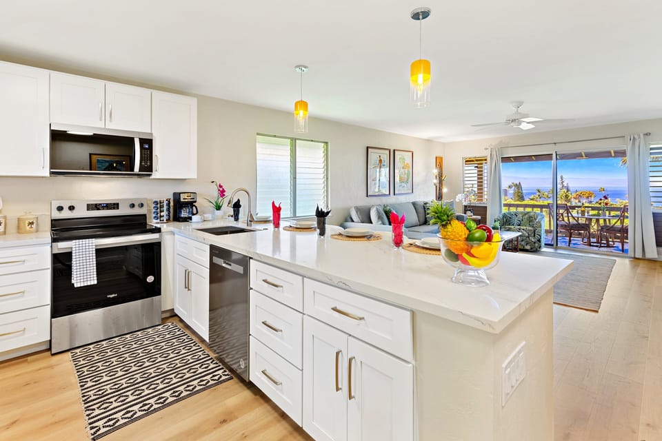 Kitchen with Island & Bar Seating.