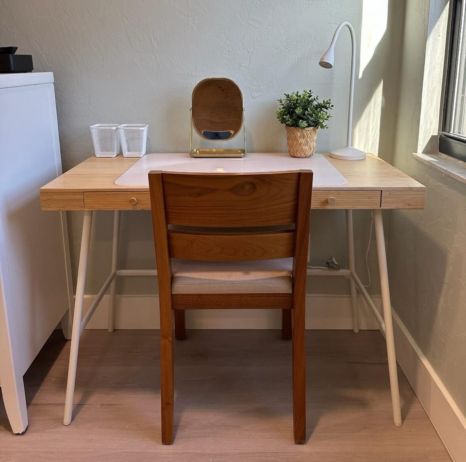 Desk located in guest bedroom.