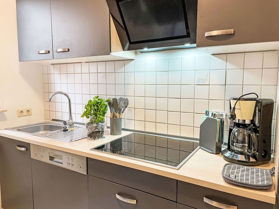 Kitchen Appliance, Kitchen, Countertop, Kitchen Sink, Major Appliance, Cabinetry, Home Appliance, Plumbing Fixture, Kitchen Stove, Interior Design