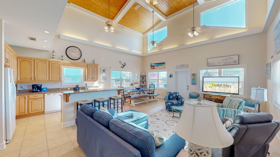 House, Multiple Beds, Pool Access, Partial Ocean View (Shore Vue) | Living area | 65-inch flat-screen TV with digital channels