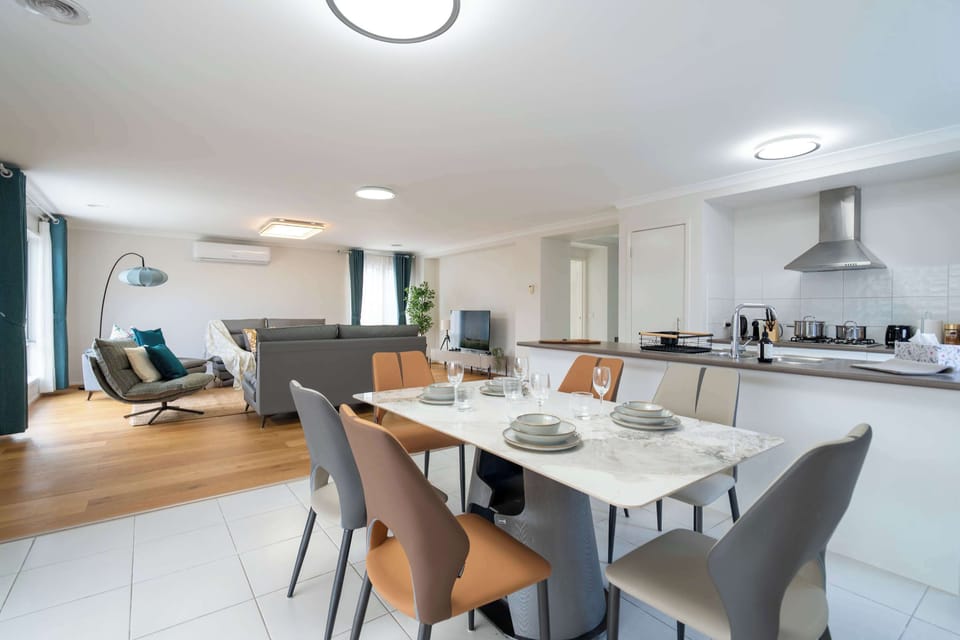 Dining area with table seats 6