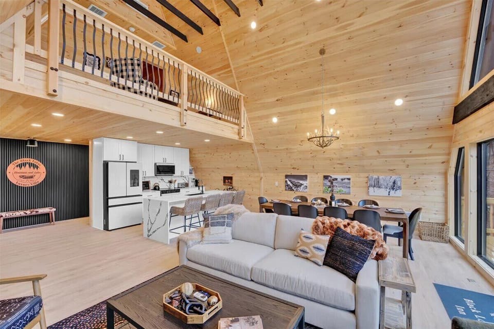 Multiple seating areas designed for entertaining large groups