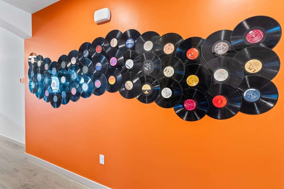 Entry wall with all those classic vinyls! Can you spot the Motown record?