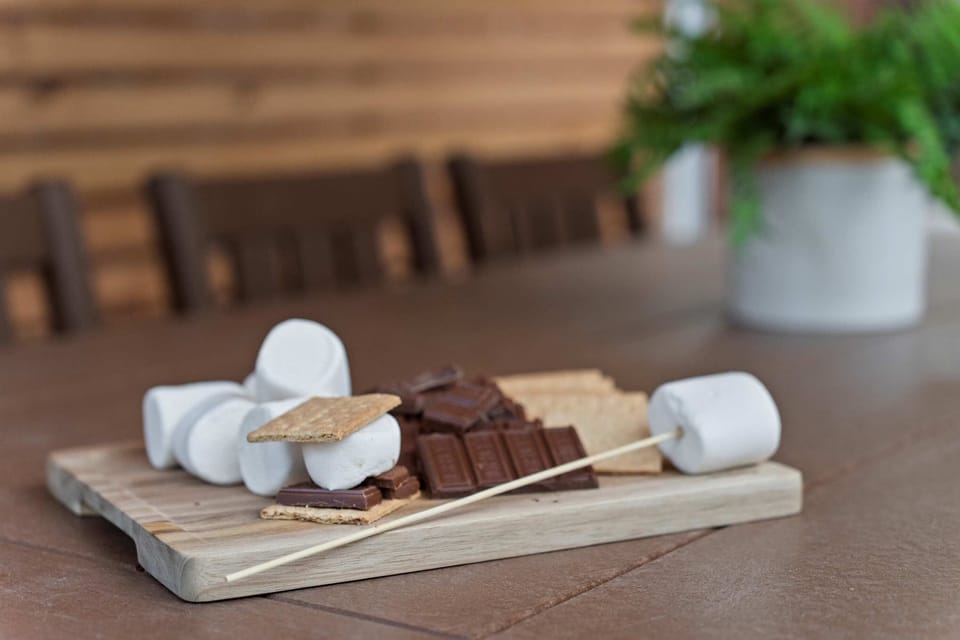 Get the s'mores ready and roast them over our smokeless Solo fire pit! (staging purposes only)