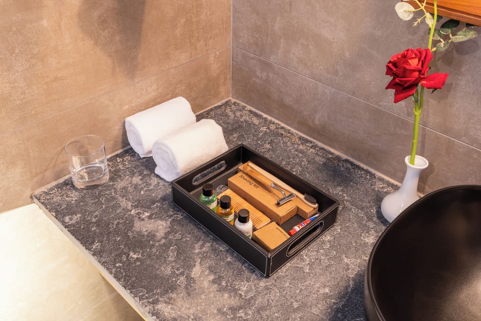 Rainfall showerhead, free toiletries, hair dryer, bathrobes