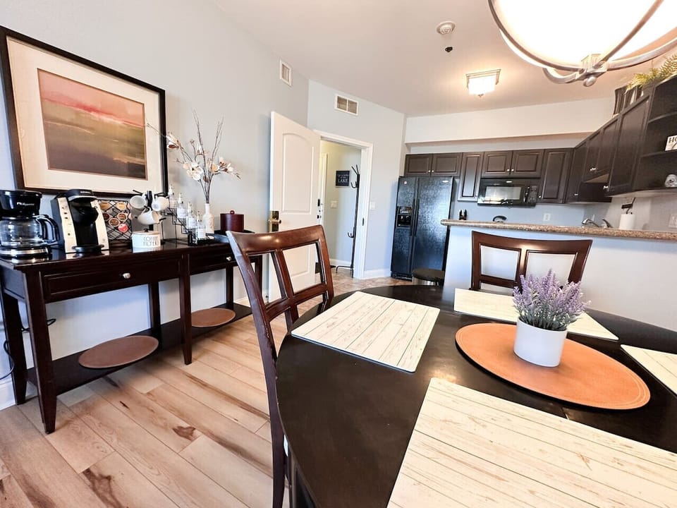 Coffee station ready and the dining table set!