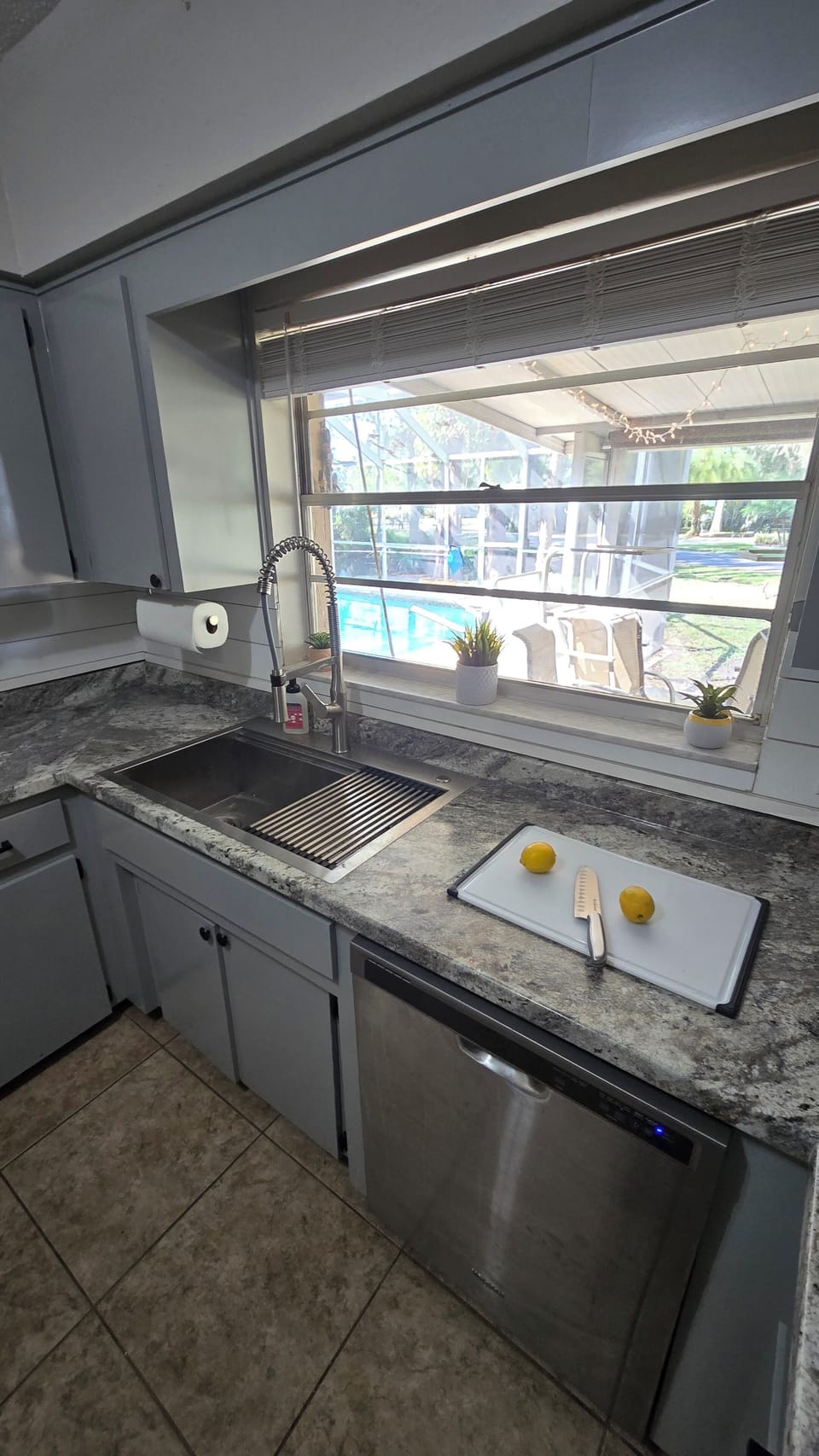 Kitchen, view into pool area
