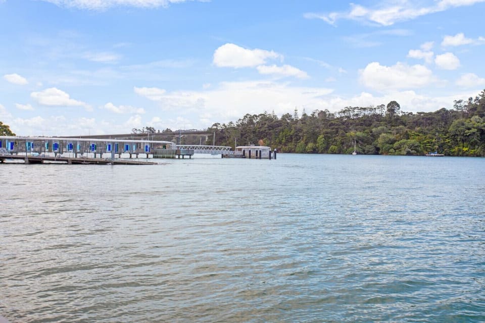 The bay water is a stunning blue.