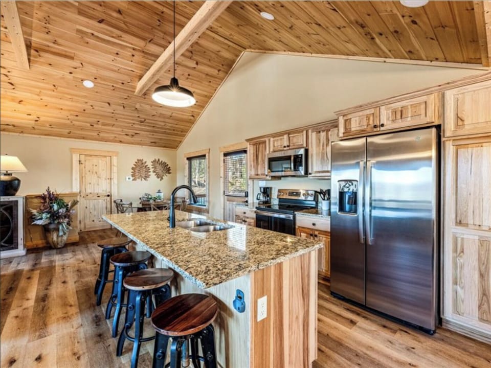 A fully equipped kitchen with modern appliances. 