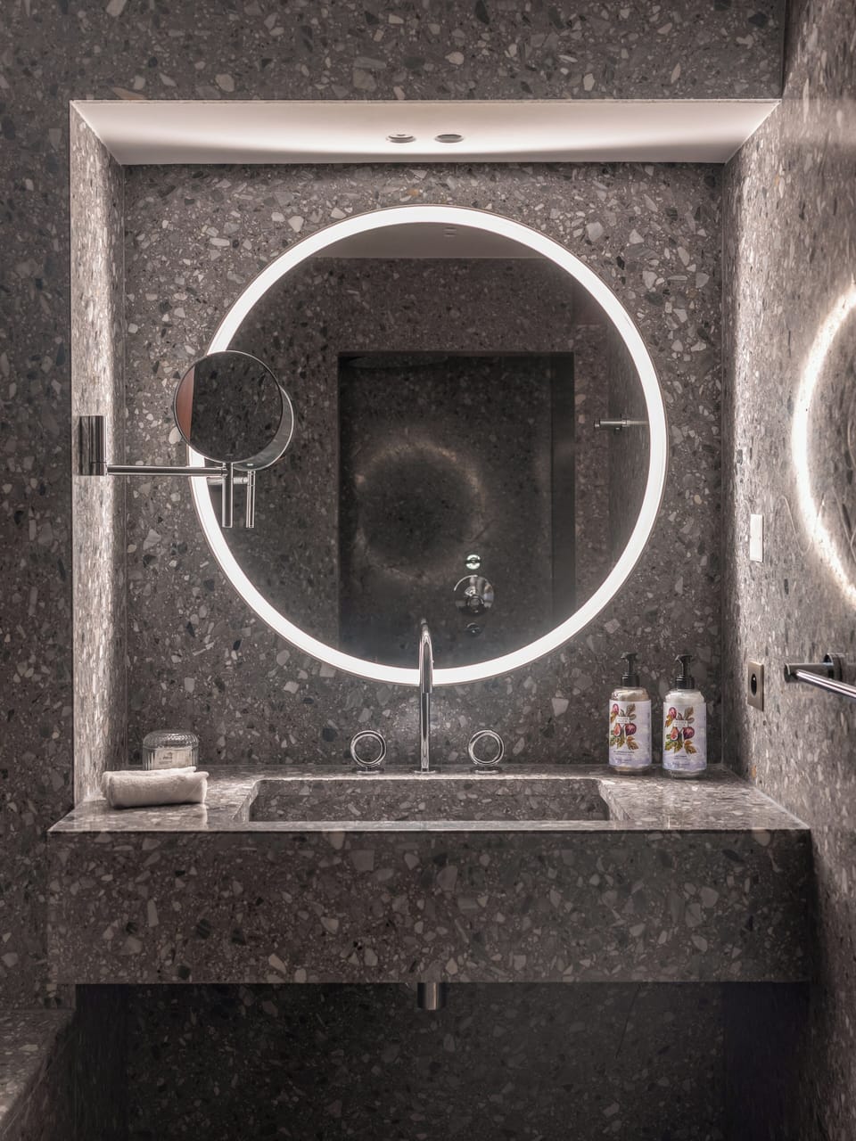 Separate tub and shower, hair dryer, slippers, towels