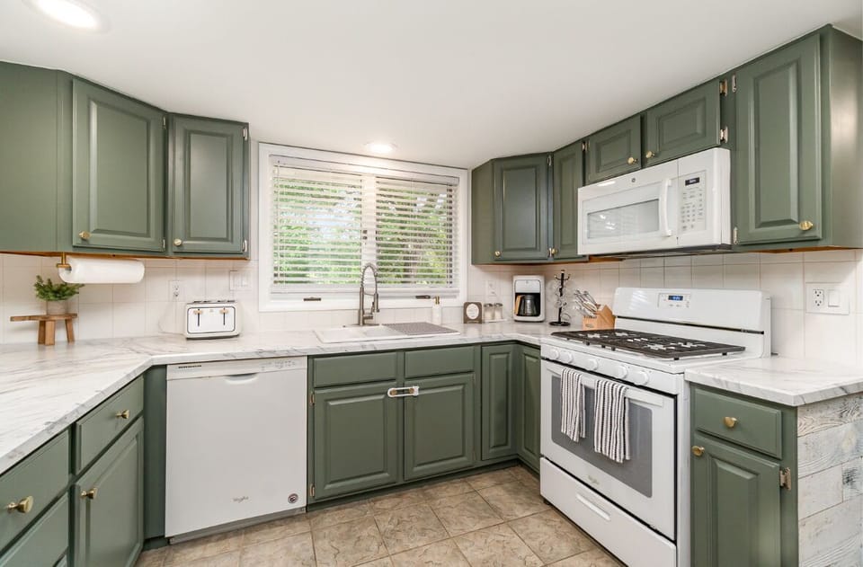 Enjoy the view and convenient double sinks as you prep meals and clean up