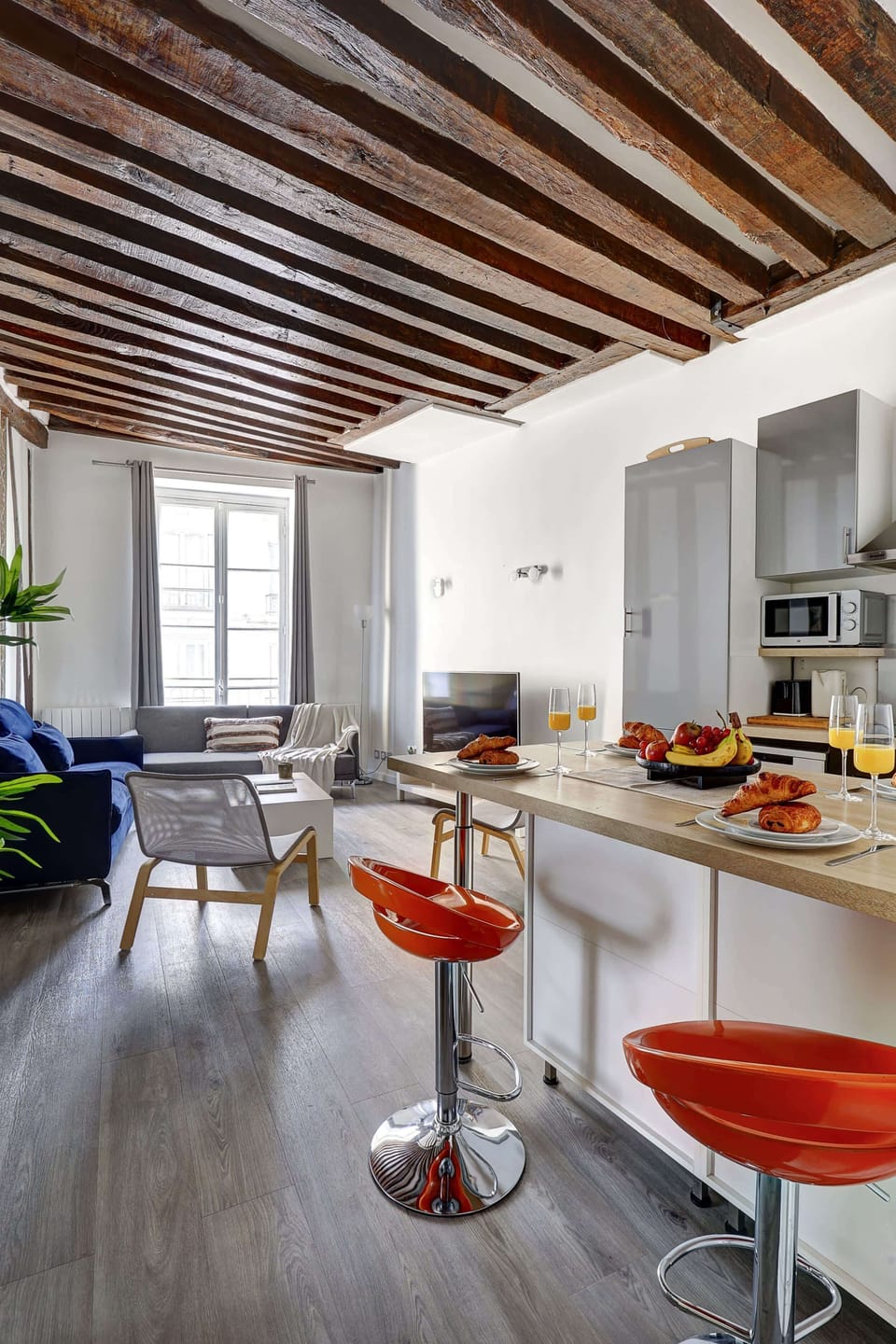 The open-plan living, kitchen and dining area