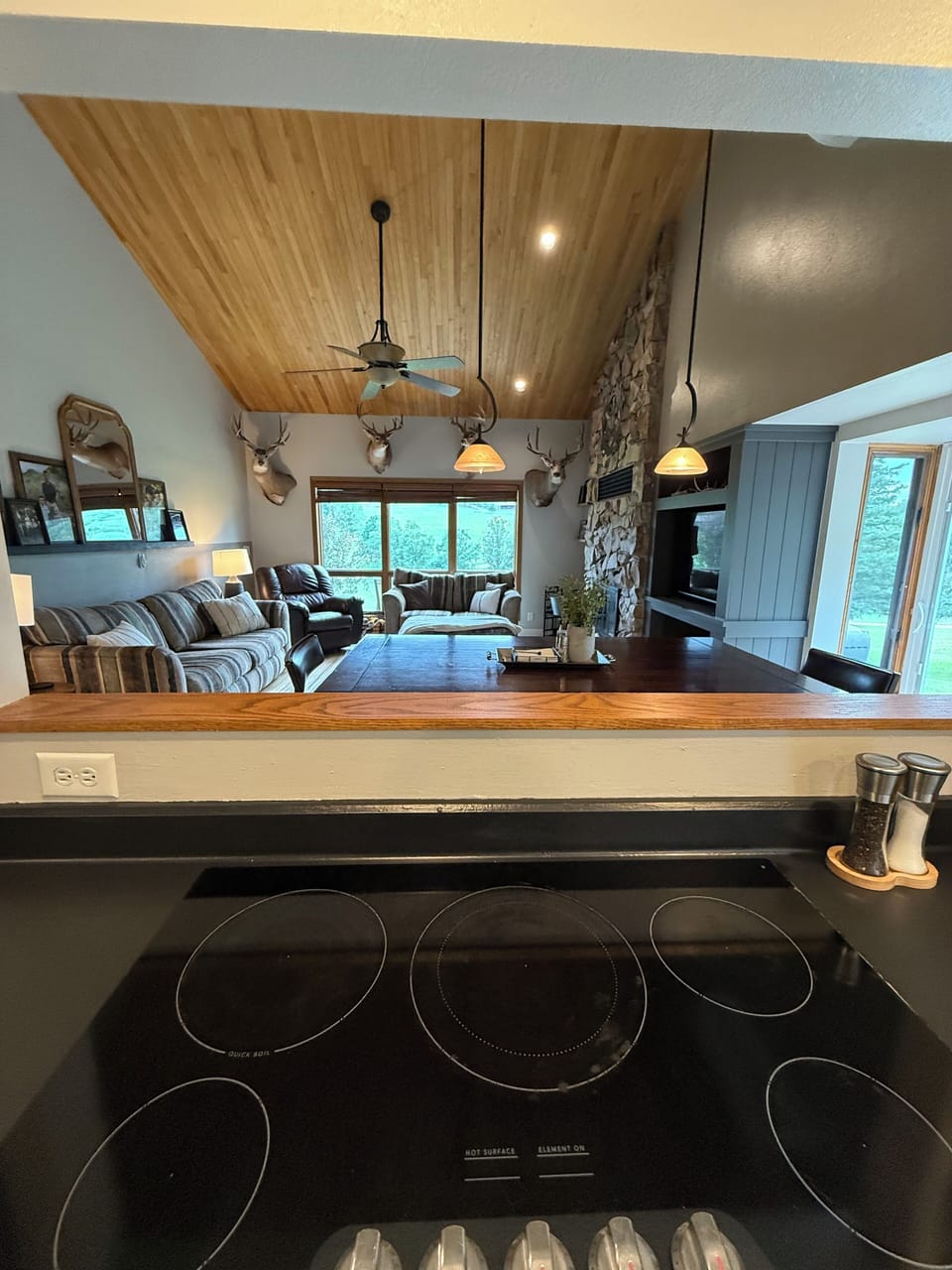 Kitchen open to dining/living area