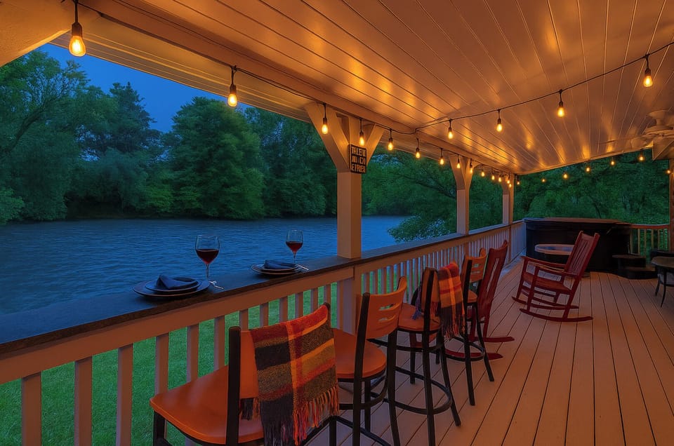 The railing is a bar!  Enjoy a dining experience fit for a fancy restaurant.