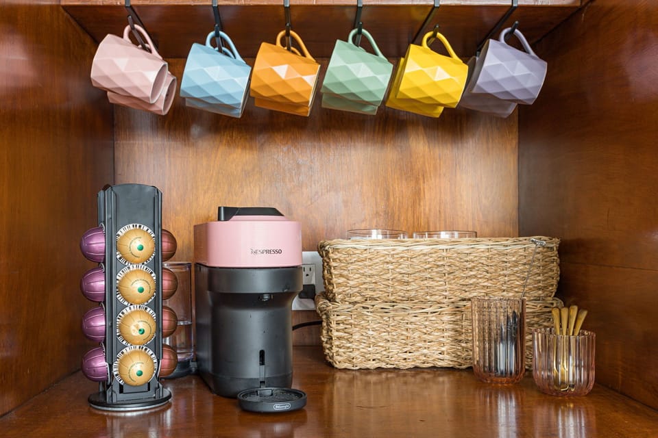 Perk up—coffee station stocked and ready to go.