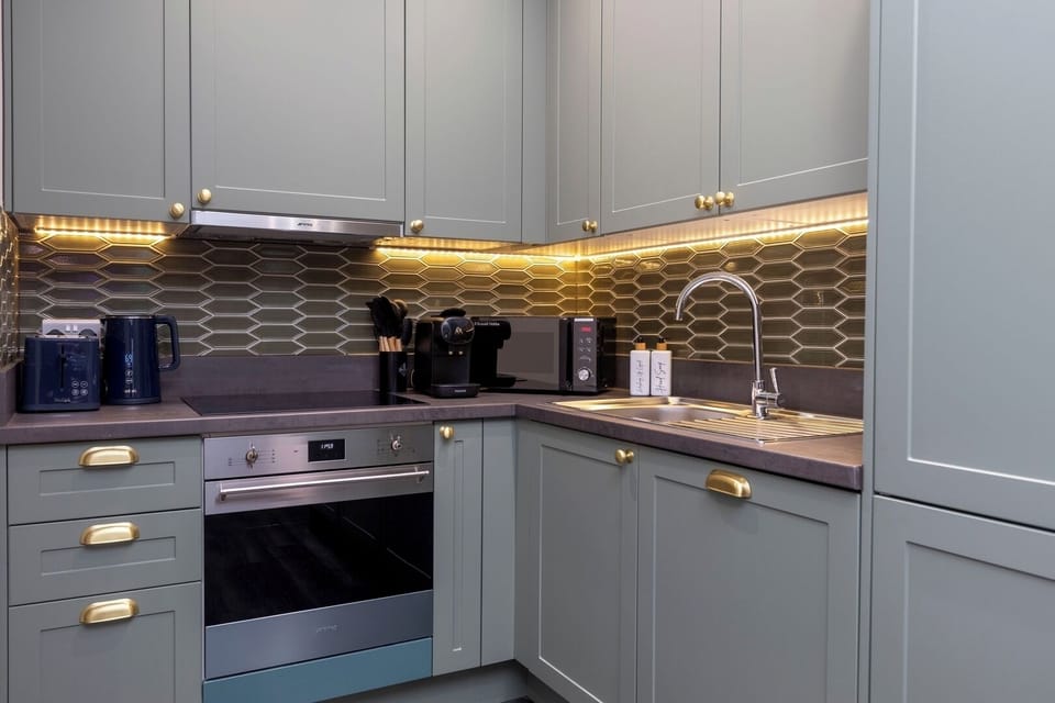 Open-plan kitchen and dining area.