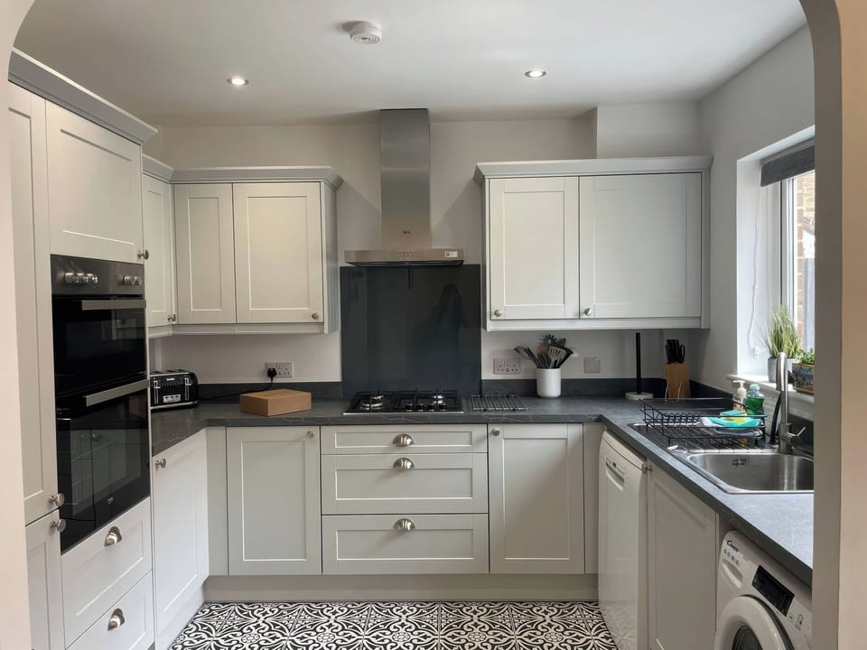 Fridge, dishwasher, electric kettle, toaster