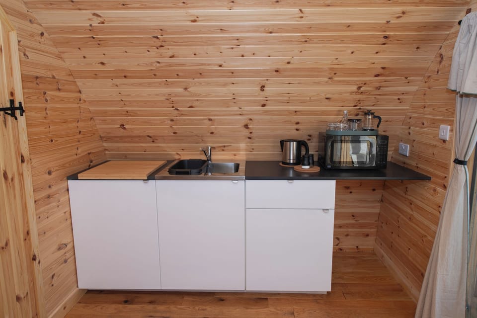 Fridge, electric kettle, toaster, cookware/dishes/utensils
