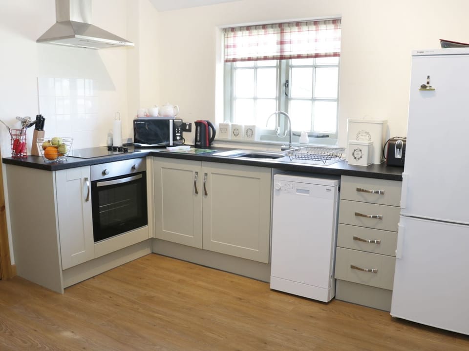 Fridge, dishwasher, electric kettle, cookware/dishes/utensils
