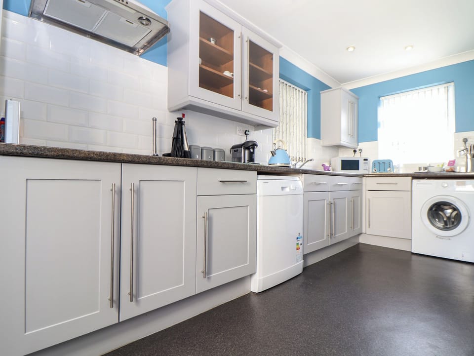 Fridge, dishwasher, electric kettle, toaster