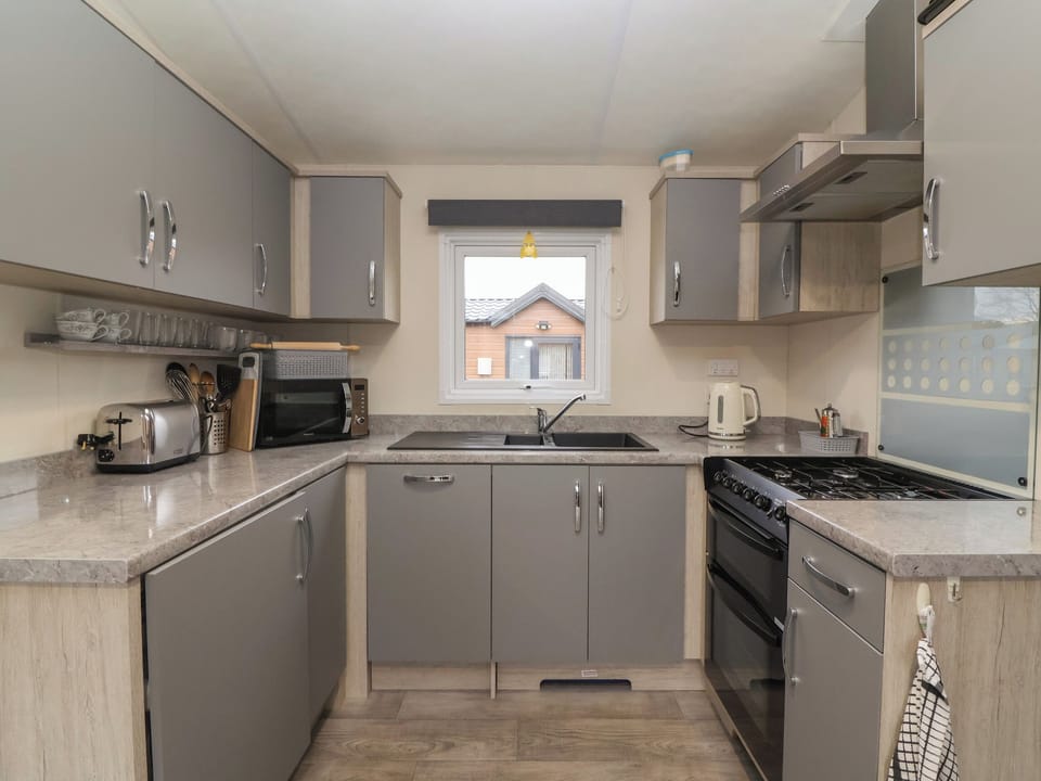 Fridge, dishwasher, electric kettle, toaster