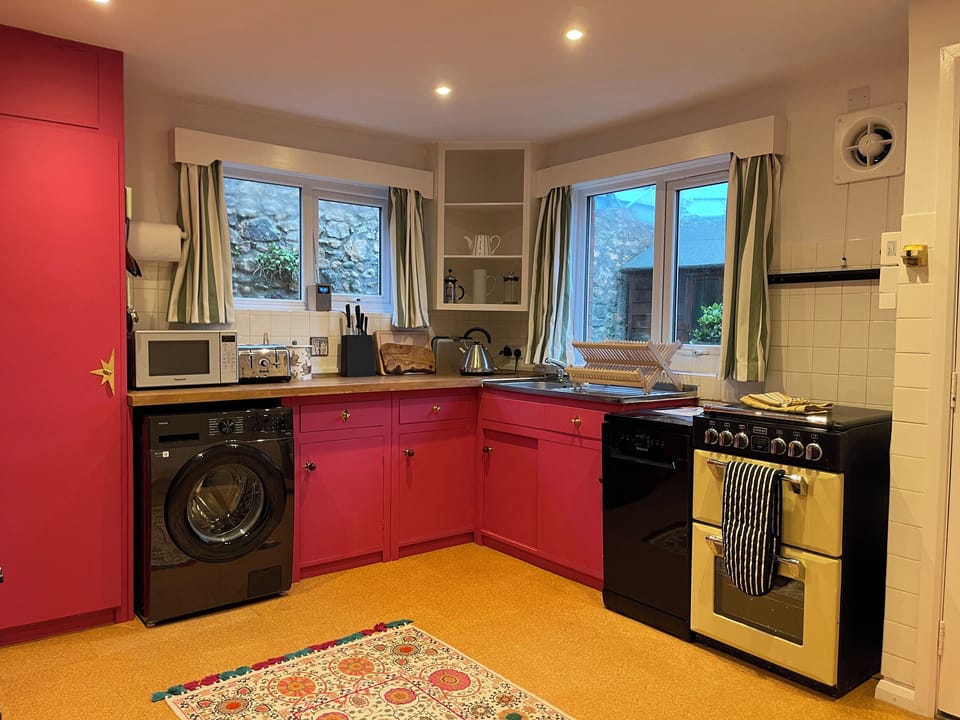 Fridge, dishwasher, cookware/dishes/utensils